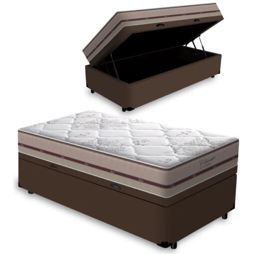 Colchão Solteiro Classic Ensacadas AG D70 Bege + Base Baú Biostar Marrom – ANJOS + BIOSTAR