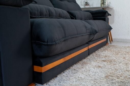 Sofá Retrátil Reclinável Ibis Veludo Preto 820 Larg. 2.30m - D33 e Molas Ensacadas - Imagem 8