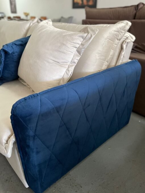 Sofá Cama Retrátil Blog 2,20 m Veludo Marfim/Azul - INNOVE ESTOFADOS - Imagem 5