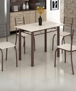 Mesa 4 Cadeiras Rio 100x60 (Base 2") Marrom/Off White - TEIXEIRA
