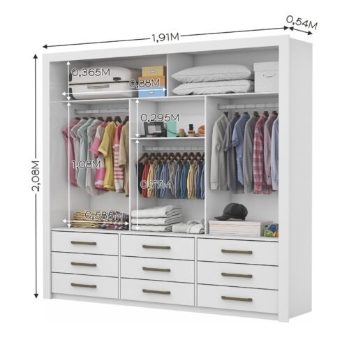 Guarda-Roupa 3 Portas Anjos 1,91 m Branco – CARIOCA MÓVEIS - Imagem 4