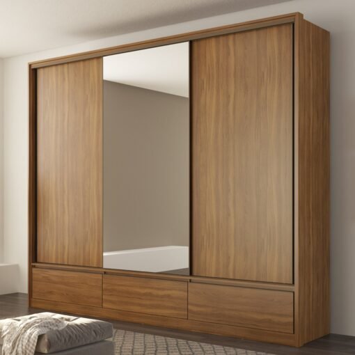 Guarda-Roupa 3 Portas Lounge 2,67 m Nogueira Touch/Nude Prime TX - DEMÓBILE - Imagem 3