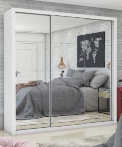 Guarda-Roupa Veneza/Clara/Berlim Premium(3 Portas espelhadas) 1,855 m Branco - CARIOCA MÓVEIS
