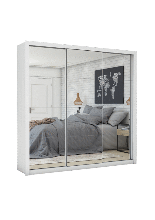 Guarda-Roupa Veneza/Clara/Berlim Premium(3 Portas espelhadas) 1,855 m Branco - CARIOCA MÓVEIS - Imagem 2