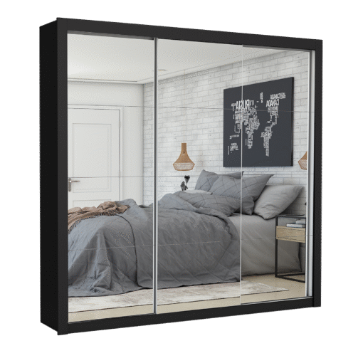 Guarda-Roupa Veneza/Clara/Berlim Premium (3 Portas espelhadas) 1,855 m Preto – CARIOCA MÓVEIS - Imagem 2
