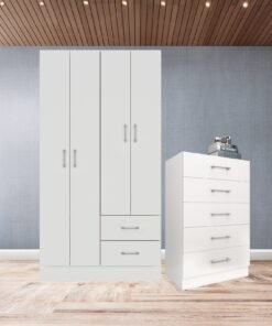 Guarda-Roupa 4 Portas Panamá 4002 + Cômoda 5 Gavetas Aruba Branco - FELLICCI