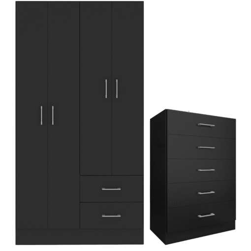 Guarda-Roupa 4 Portas Panamá 4002 + Cômoda 5 Gavetas Aruba Preto - FELLICCI - Imagem 2