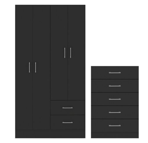 Guarda-Roupa 4 Portas Panamá 4002 + Cômoda 5 Gavetas Aruba Preto - FELLICCI - Imagem 3