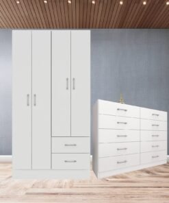 Guarda-Roupa 4 Portas Panamá 4002 + Cômoda 10 Gavetas Caribe Branco – FELLICCI