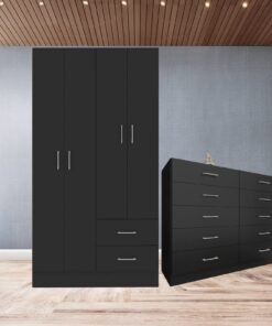 Guarda-Roupa 4 Portas Panamá 4002 + Cômoda 10 Gavetas Caribe Preto  – FELLICCI