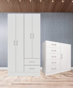 Guarda-Roupa 4 Portas Panamá 4002 + Cômoda 5 Gavetas Sapateira Miami Branco - FELLICCI