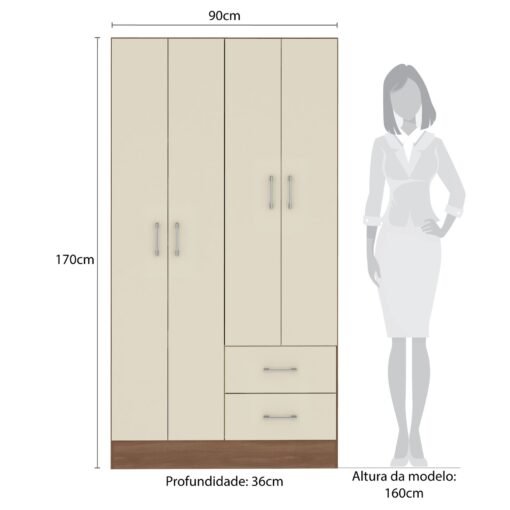 Guarda-Roupa 4 Portas Panamá 4002 0,90 m Manchester/Champagne - FELLICCI - Imagem 3
