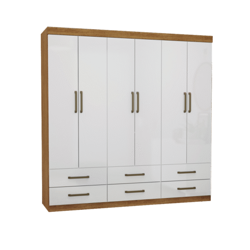 Guarda-Roupa 6 Portas(Sem Espelho/Sem Pés)Dallas 1,53 m Cinamono/Branco – CARIOCA MÓVEIS - Imagem 2