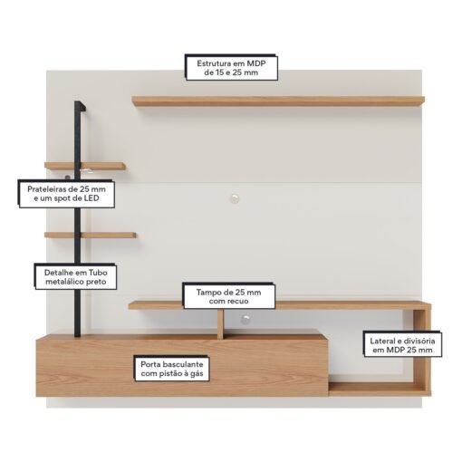Home Suspenso até 58" Maragogi Off White/Freijó – COLIBRI - Imagem 5