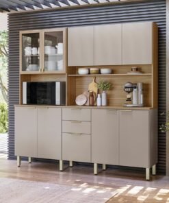 Kit Cozinha Amora 1,98 m Nogueira Touch/Nude Prime - DEMÓBILE