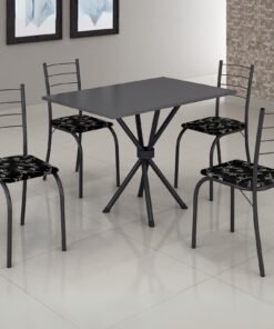 Mesa 4 Cadeiras Rio 100×60 Preto/Grafite/Preto Lírio – TEIXEIRA