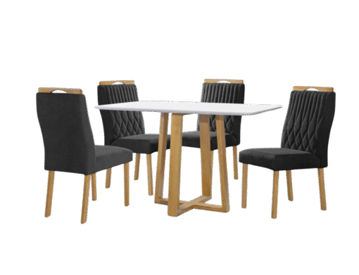 Mesa Pedro 120 Mel/Off White com 4 Cadeiras Gênova Veludo Preto – ART ASSENTOS - Imagem 2