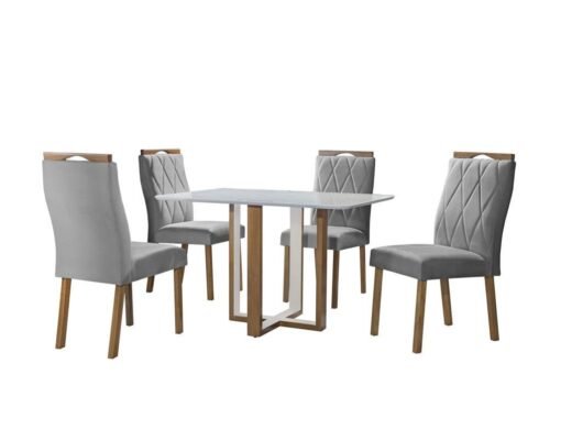 Mesa Atlas Mel/Off White Canto Copo 120×80 com 4 Cadeiras Lisboa Cinza – ART ASSENTOS - Imagem 2