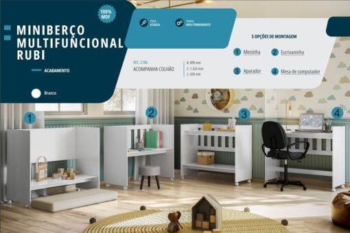 Miniberço Multifuncional Rubi Branco - TIGUS MÓVEIS - Imagem 4