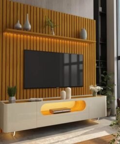 Painel Nobre 230 Naturale + Rack Nobre 210 Off White/Naturale - GELIUS