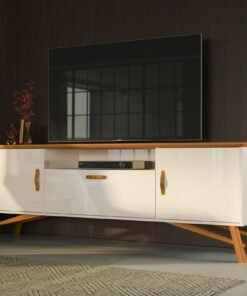 Rack até 75" Felix Off White/Cedro Natural - EDN MÓVEIS