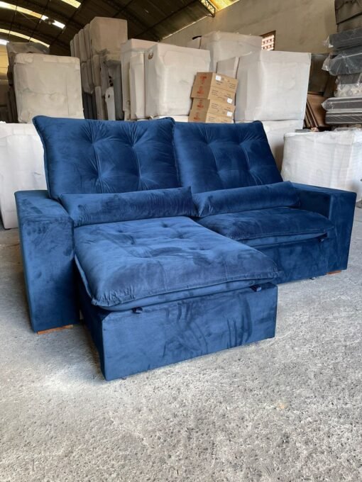 Sofá Retrátil e Reclinável Malu 2,10 m Azul - D'VITRINE ESTOFADOS - Imagem 4