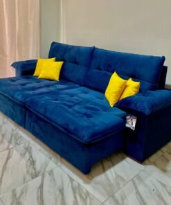 Sofá Retrátil e Reclinável México 2,90 m Azul - LEO DECOR