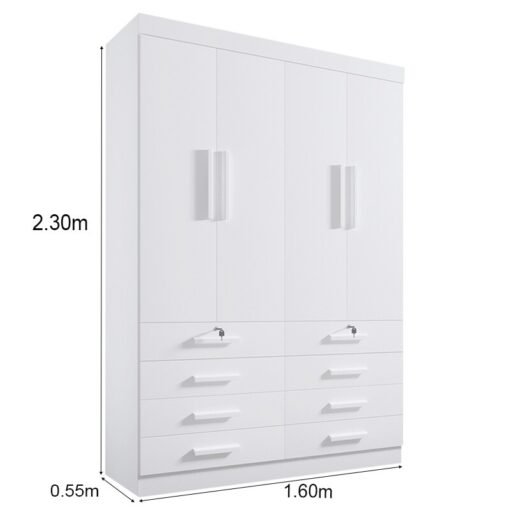 Roupeiro Solteiro Mônaco Branco 4 Portas 8 Gavetas Larg. 1.60m - D Doro - Imagem 6