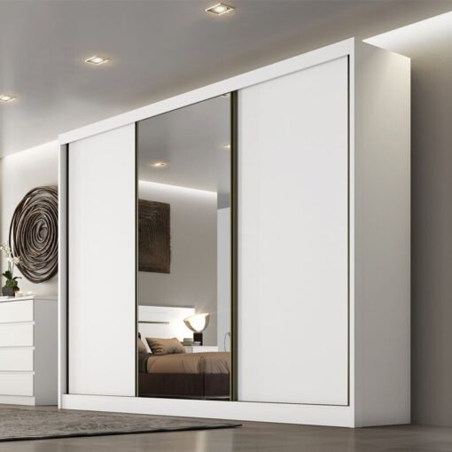 Guarda-Roupa Casal 3 Pts 8 Gav. Sollo Plus c/1Espelho MDF Branco Larg. 2.73m Novo Horizonte
