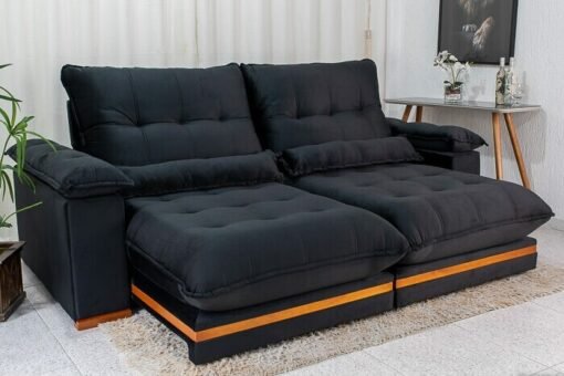 Sofá Retrátil Reclinável Ibis Veludo Preto 820 Larg. 2.50m - D33 e Molas Ensacadas