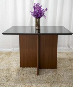 Mesa Jantar Helo 120×90 Tampo Grafite Vidro Preto Poliman