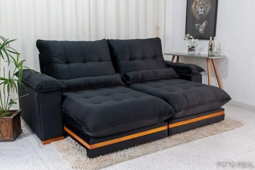 Sofá Retrátil Reclinável Ibis Veludo Preto 820 Larg. 2.30m - D33 e Molas Ensacadas