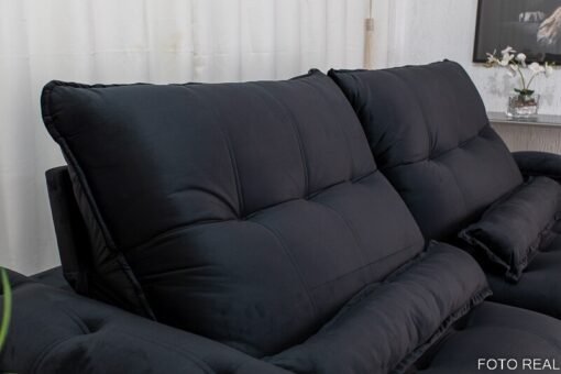Sofá Retrátil Reclinável Ibis Veludo Preto 820 Larg. 2.30m - D33 e Molas Ensacadas - Imagem 7