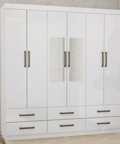 Guarda-Roupa 6 Portas(Com Espelho/Sem Pés)Dallas 1,53 m Branco – CARIOCA MÓVEIS