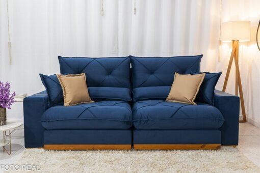 Sofá Retrátil Reclinável Gran Bello (BARUC) Veludo Azul Larg. 2.50m - D33 e Molas Ensacadas - Imagem 5