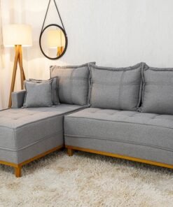 Sofá 3 Lug. Com Chaise Lado Direito Milão Larg. 2.30m Linho Cinza 1008 - Molas Ensacadas