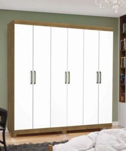 Roupeiro Solteiro Recife Cinamomo/Branco 6 Portas 2 Gavetas  C/Pés Larg. 1.53m - Carioca