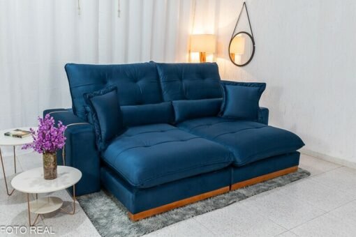 Sofá Retrátil Reclinável Toronto Veludo Azul 4061 Larg. 2.50m - Molas Ensacadas