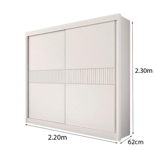 Roupeiro Casal Cancun Branco 2 Portas 6 Gavetas Detalhe Ripado 100% MDF Larg. 2.20m - D Doro - Imagem 3