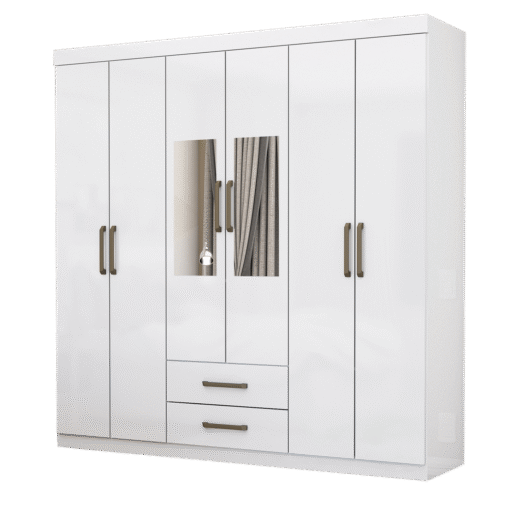 Guarda-Roupa 6 Portas(Com Espelho/Sem Pés)Áries Branco – CARIOCA MÓVEIS - Imagem 2