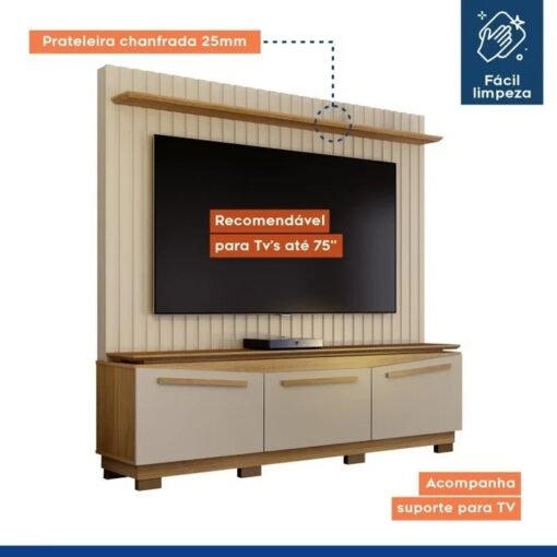 Home Theater até 75" Montreal Off White/Cinamono - VALDEMÓVEIS - Imagem 3