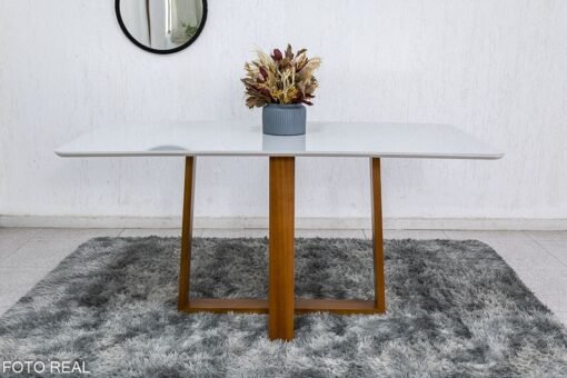 Mesa de Jantar Pedro Mel Vidro Off 160×80 6 Cadeiras Lisboa Veludo Bege 512 Madeira Maciça Art Assento - Entregue Montada - Imagem 6