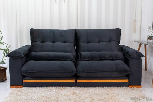 Sofá Retrátil Reclinável Ibis Veludo Preto 820 Larg. 2.30m - D33 e Molas Ensacadas - Imagem 5