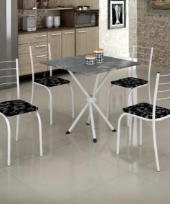 Mesa 4 Cadeiras Rio 70×70 Branco/Preto Lírio – TEIXEIRA