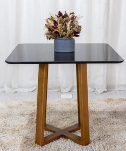 Base Mesa Pedro 4 lugares Vidro Preto 90x90 Madeira Maciça Art Assento - Entregue Montada