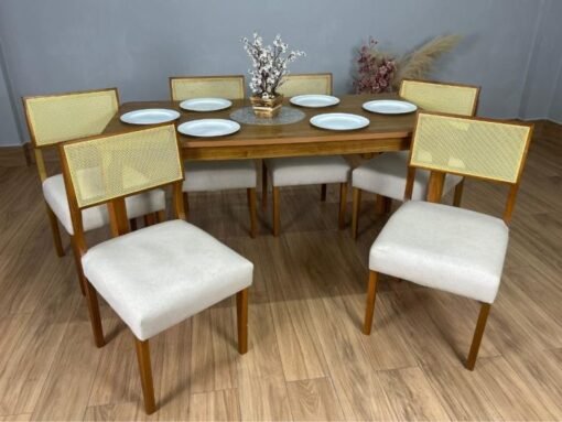 Mesa de Jantar Alegra 1.60×0.80 Com 6 Cadeiras Grécia – Cinamomo/Bege - Imagem 2