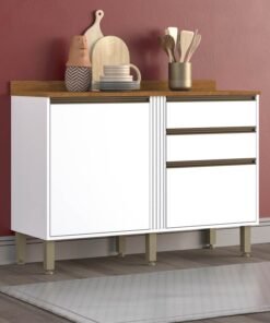 Balcão Cozinha Pérola Branco 2 Portas 2 Gavetas Larg. 1.20m - Sallêto