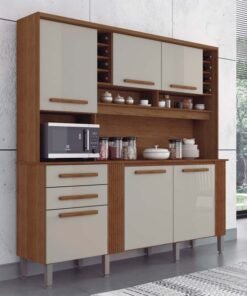 Armário de Cozinha Catar 6 Portas 2 Gavetas Larg. 2.00m Cinamomo/Off White Sallêto