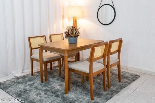 Mesa de Jantar Alegra Tampo Cinamomo 120×80 4 Cadeiras Jade Linho Bege 29011 JCM Madeira Maciça - Imagem 2
