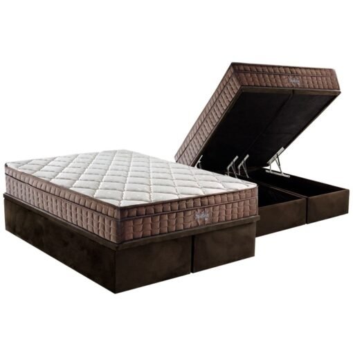Colchão Queen Star One D28/AG D70 + Base Box Baú Corino Marrom - ANJOS COLCHÕES + ALTO NÍVEL CAMAS E COLCHÕES